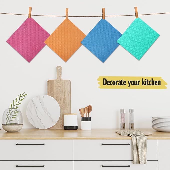 MoLKENE Swedish Dishcloths for Kitchen | 6 Pack Absorbent Cellulose Sponge Cloths Washable | Non-Scratch Reusable Paper Towels Quick Drying Cleaning Cloths - Blue