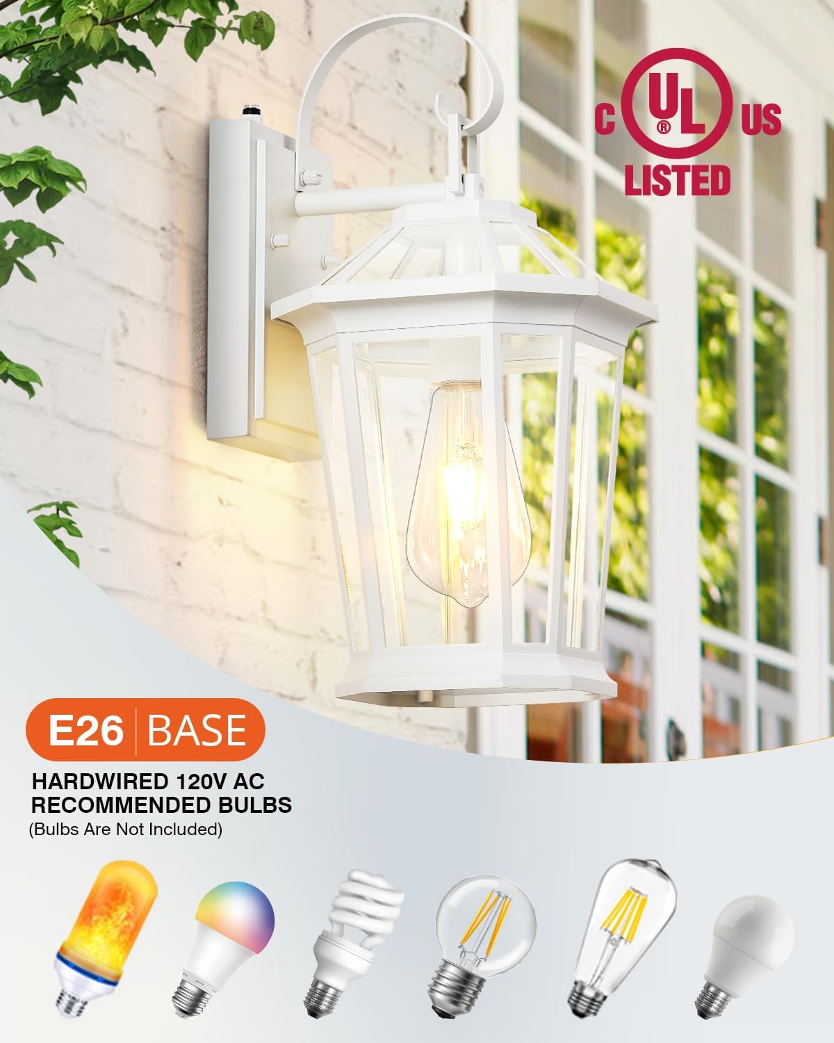 VIANIS 2 Pack Outdoor Wall Lights, Dusk to Dawn Exterior Light Fixture for House, 100% Anti-Rust Aluminum Waterproof Porch Light Outside Wall Lights, White Outdoor Wall Sconce Lanterns for Garage