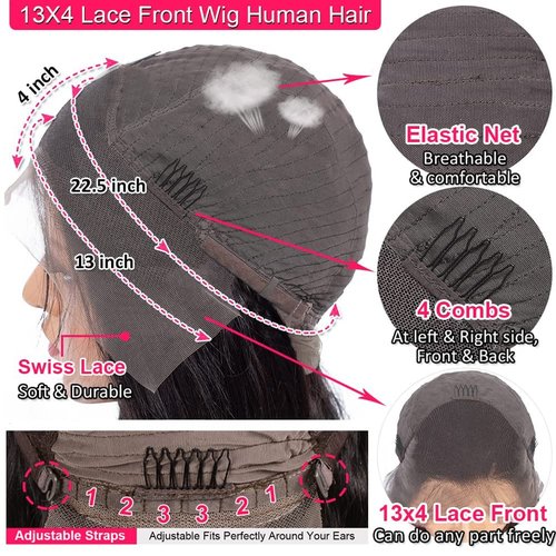 JIETAI 13X4 HD Lace Front Wigs Human Hair Pre Plucked with Baby 180% Density Brazilian Curly Wave for Black Women 9A Glueless frontal Natural Color (26 Inch)
