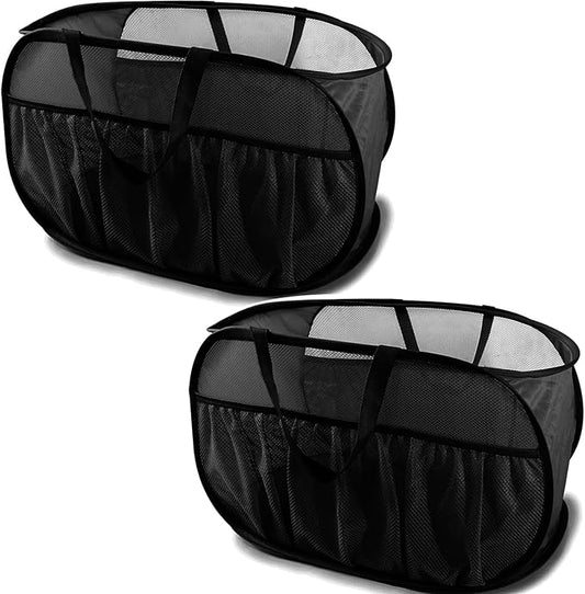 2 Pack Collapsible Laundry Baskets, Upgrade Pop Up Laundry Hamper with Convenient Bags, Foldable Laundry Basket Mesh Light Weight, Easy to Carry Clothes Hampers for Laundry, Dorm, Toys, Travel Black