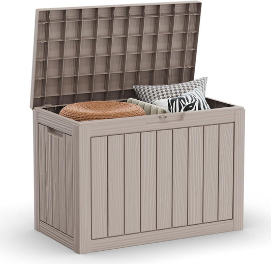 46 Gallon Outdoor Deck Box,Storage Lockable Waterproof Patio Furniture,Garden Tools,Cushions,Pool Accessories Outside Storage Resin Box(Grey)