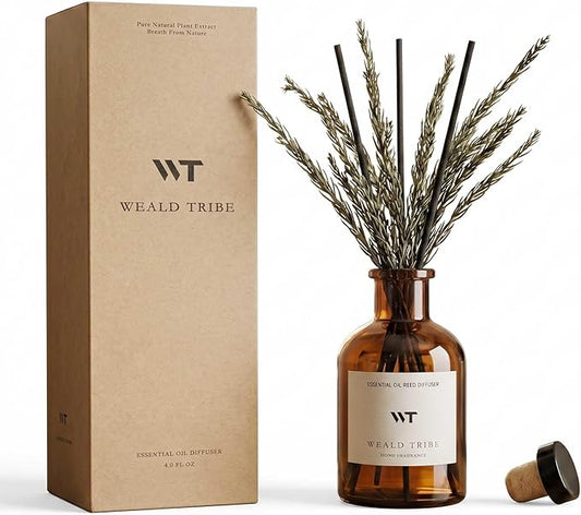 WEALD TRIBE Reed Diffuser Set for Bathroom Air Fresheners, Oil Diffuser Sticks | French Black Juniper & Cedar Scent 4.0 fl oz Home Fragrance with Sticks Defusers | House Bedroom Office Shelf Decor
