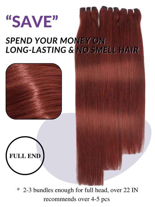 HERMOUS 13A Double Drawn Reddish Brown Straight Human Hair Bundles, Full and Thick Copper Red 100% Brazilian Raw Hair 3 Weave Auburn Colored 33B Brownish Straight Bundles 12 14 16 Inch Sew In