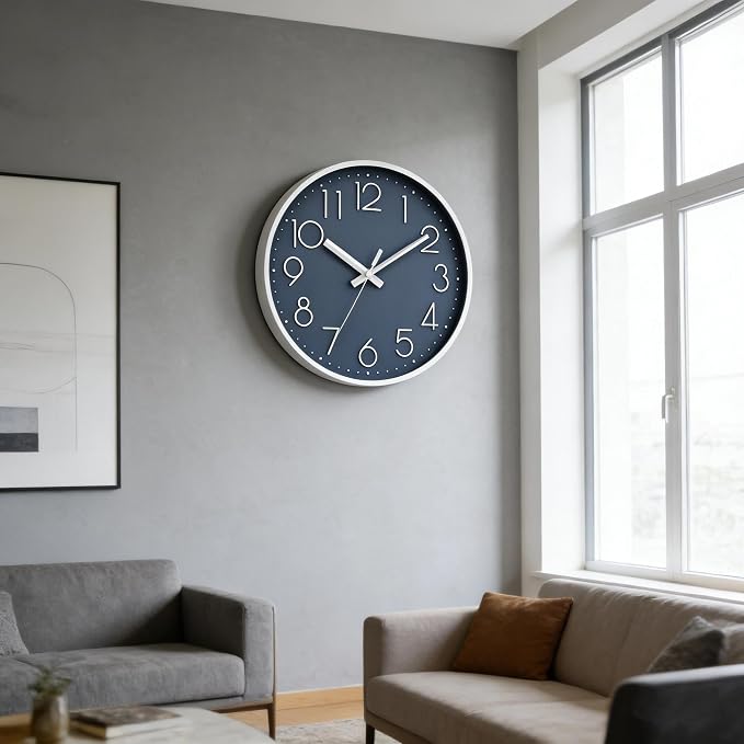 DAXSMY Wall Clock - 8 Inch Silent Non-Ticking Modern 3D Wall Clocks Battery Operated - Decorative Clock for Kitchen, Home Office, Bathroom, Bedroom(Azure Blue)