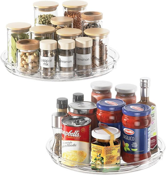 LAMU 2 Pack Lazy Susan Organizer 9 inch Lazy Susan Turntable for Cabinet, Rotating Spice Organization for Cabinet, Kitchen, Table Top, Countertop, Pantry Fridge Organizers and Storage, Clear