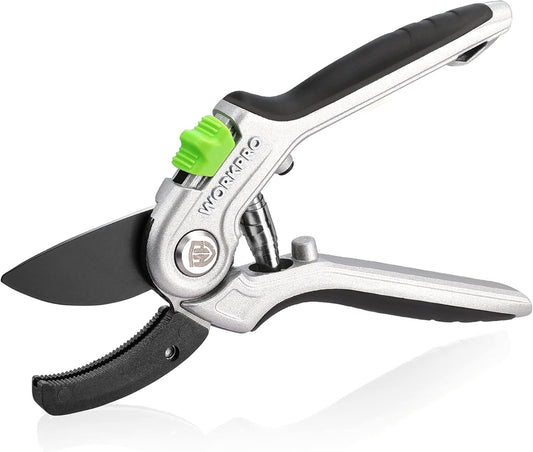 WORKPRO Garden Anvil Pruning Shears, 8" Pruning Scissors Heavy Duty with Ergonomically Design Handle, Labor-Saving Garden Clippers Hand Tools for Thick Dry branches and Dead Plants