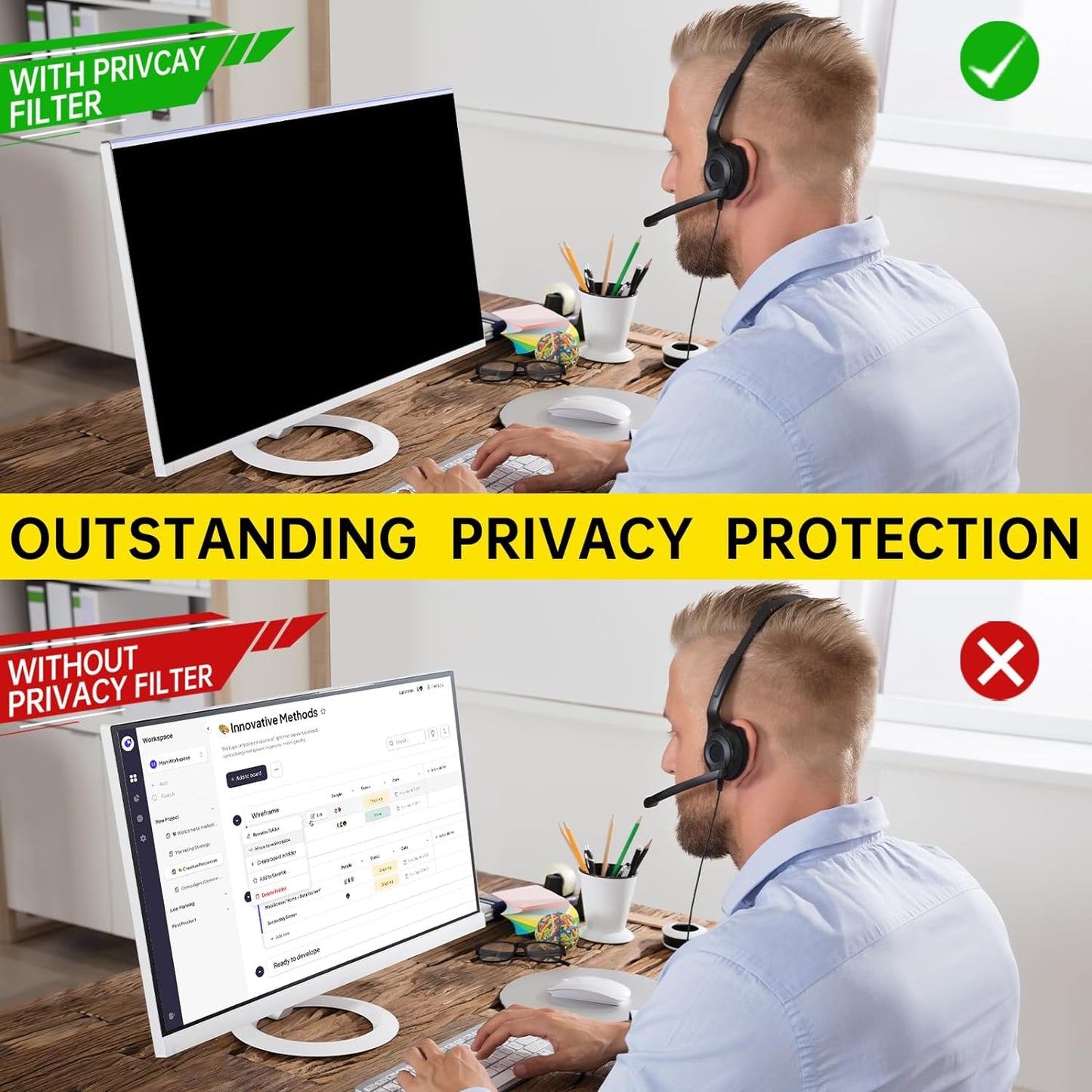 21.5 Inch Computer Privacy Screen for 16:9 Computer Monitor, Anti-Blue Light Monitor Privacy Screen Filter, Anti-UV Computer Screen Privacy Shield