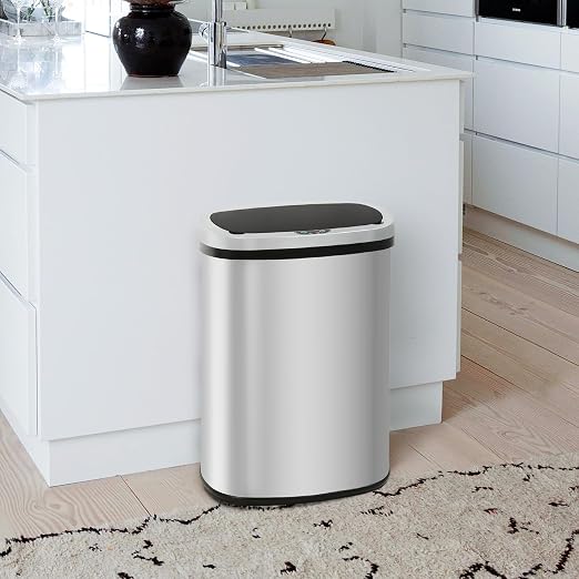 PayLessHere | 13 Gallon Stainless Steel Trash Can | Steel | Automatic Touchless Lid with Motion Sensor | Kitchen Garbage Can with Waterproof Design | for Home, Office, Bathroom | Pack of 1