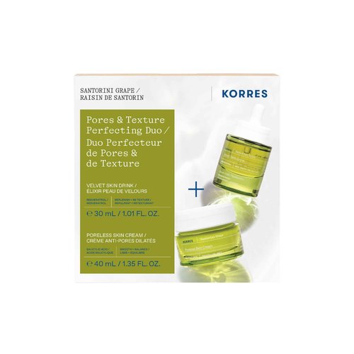 KORRES Santorini Grape Duo Regimen Set, Velvet Skin Drink Face Oil & Poreless Skin Cream, Smooth & Hydrate Skin, Refine Pores & Texture, Resveratrol & Salicylic Acid, Vegan, Full Size, 30ml + 40ml