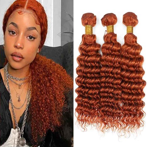 Condescension Human Hair Bundles 24 26 28 inch Orange Burnt Orange 350 Deep Wave Bundles Human Hair Unprocessed Brazilian Virgin Hair for Black Women