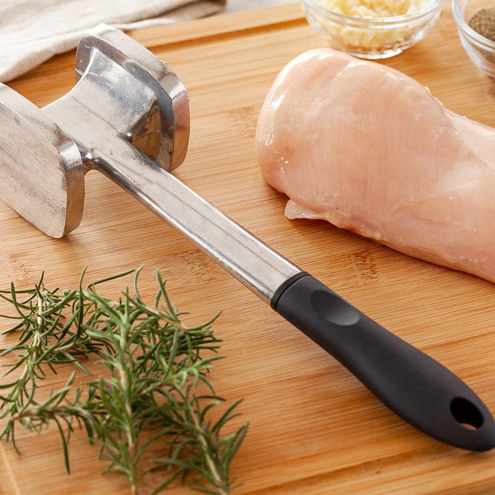 Restaurantware Met Lux Meat Tenderizer 1 Double-Sided Meat Mallet - Textured Surface Smooth Surface Aluminum Meat Pounder Ergonomic Handle For Tenderizing Steak Or Poultry