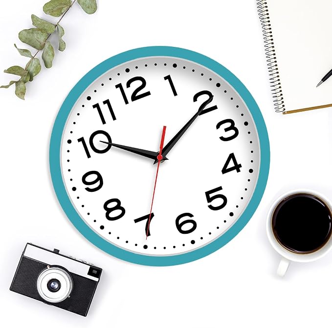 Roymnie Wall Clock Silent Non-Ticking Modern Clock Battery Operated 8 Inch Small Classic Analog Decorative for Kitchen, Living Room, Office, Bedroom, Bathroom (Blue)