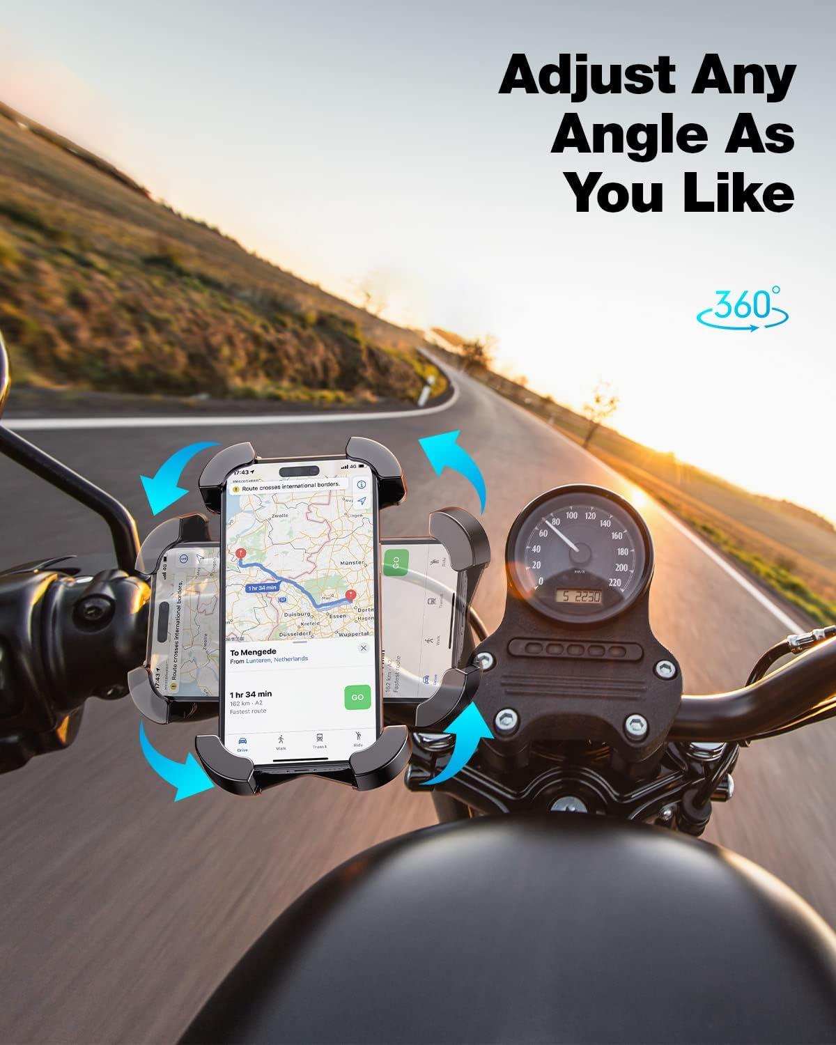 Universal Bike Phone Mount,Motorcycle Phone Holder-Sturdy and Secure,One-Hand Operation,360°Rotation,Security Lock,Compatible for All iPhone Series and Other 4.7"- 6.8"" Cellphone."