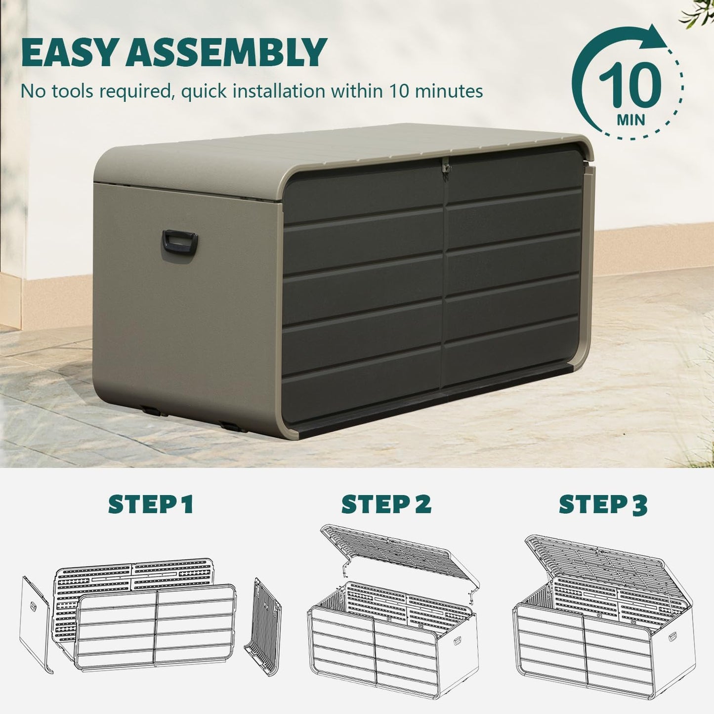 Domi 200 Gallon Outdoor Storage Box – Waterproof, UV-Resistant Deck Box with Lockable Lid for Patio Furniture, Garden Tools, Delivery Packages (Large Resin Storage Bin）