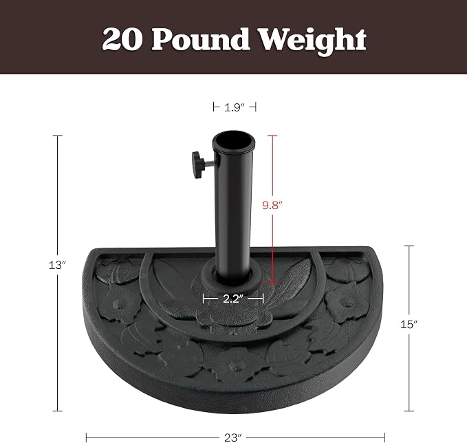 Half Round Umbrella Base - 20lb Weighted Semicircle Freestanding Resin and Concrete Umbrella Stand for Outdoor Use by Pure Garden (Black)