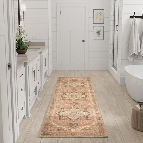 Nourison Home Vintage Washables Coral Multicolor 2'2" x 8' Area Rug - Easy Clean, Non Shedding, Bed Room, Living Room, Dining Room, Kitchen (8' Runner)