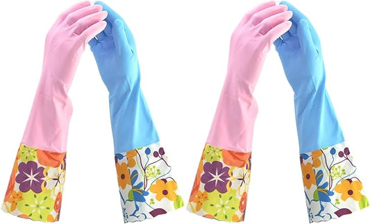 G & F Reusable Household Cleaning Gloves, Cotton-Lined Latex Rubber Dishwashing Gloves, Non-Slip Waterproof Kitchen & Bathroom Gloves for Washing Dishes, Scrubbing, Mopping & Household Chores