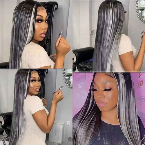 Habiliana Bundles Human Hair 24 26 28 Inch Straight P4/GREY Human Hair Bundles 11A Unprocessed Brazilian Virgin Quick Weave Hair Extensions for Black Women