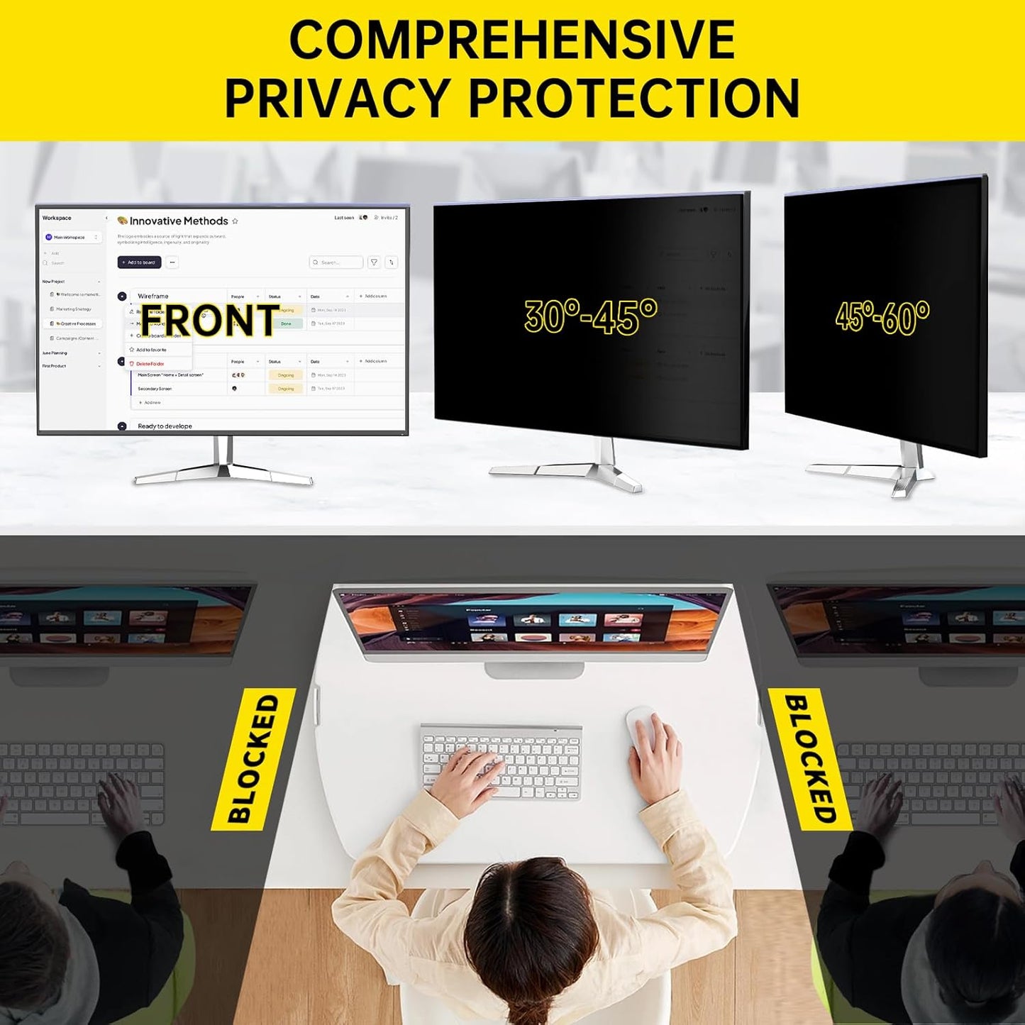 21.5 Inch Computer Privacy Screen for 16:9 Computer Monitor, Anti-Blue Light Monitor Privacy Screen Filter, Anti-UV Computer Screen Privacy Shield