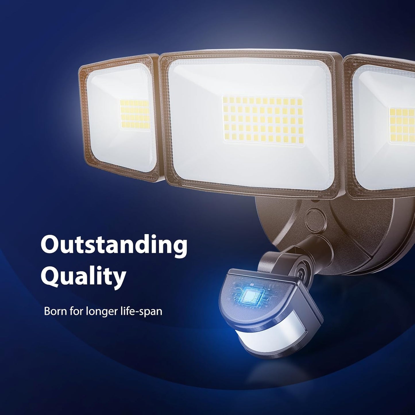 Onforu 65W LED Security Lights Motion Sensor Light Outdoor, 6500LM, 6500K, IP65 Waterproof, Flood Light Outdoor Motion Detector with Adjustable 3 Head, Hardwired Wall Light for Entryway, Yard (Brown)