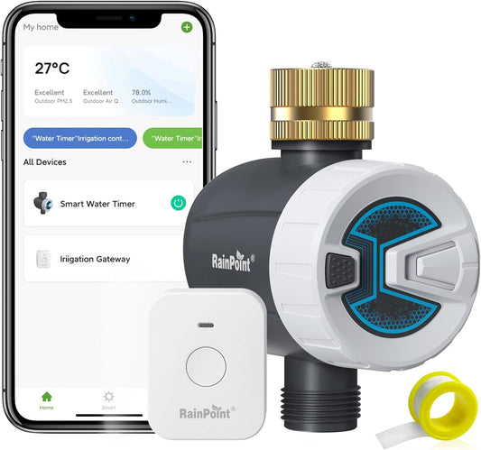 RAINPOINT WiFi Water Timer, Brass Inlet Smart Hose Faucet Timer, Automatic Irrigation System Controller for Yard Watering, APP Control via 2.4Ghz WiFi and Bluetooth (V2, 2025 Release)