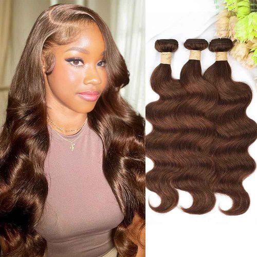 ALLRUN Brown Body Wave Bundles Human Hair 16 18 20 Inch Light Brown Hair Bundles Body Wave 12A 100% Unprocessed Brazilian Virgin Hair Chocolate Color Human Hair Extension Color 4#