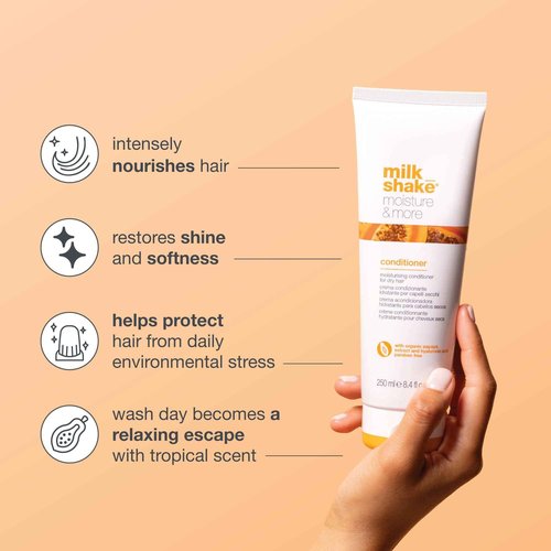 milk_shake moisture & more conditioner | creamy formula to hydrate and soften dry hair | for smoother, shinier, easy-to-manage hair | 33.8 fl oz
