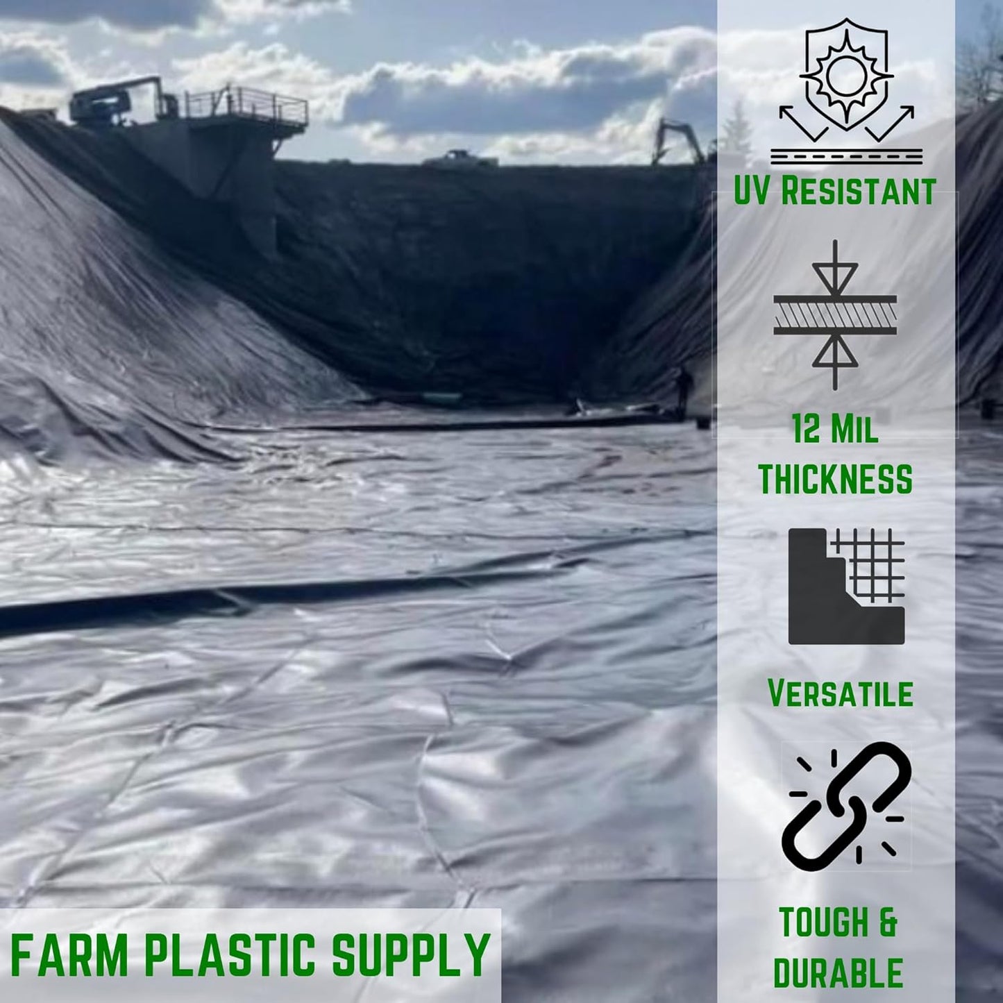 Farm Plastic Supply - 12 Mil String Reinforced Black/White Pond Liner - 12 Mil Fish Pond HDPE Liner, Pond Liners for Outdoor Ponds, Koi Ponds, Garden Fountain, Containment Liner (6' x 40')