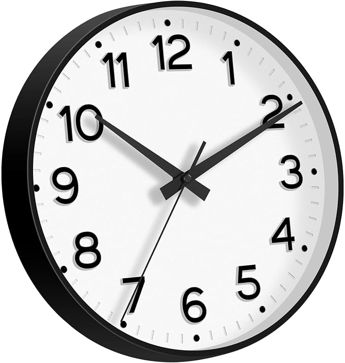 Roymnie Wall Clock 10 Inch Silent Wall Clocks Battery Operated-Modern Non Ticking Analog Clock Decorative for Kitchen Bedroom Office (Black)
