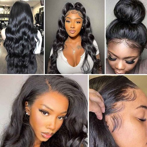 Body Wave Lace Front Wigs Human Hair 13x4 HD Transparent Lace Frontal Wigs Human Hair for Women Brazilian Virgin 200% Density Glueless Wigs Human Hair Pre Plucked with Baby Hair Natural Black 20 Inch