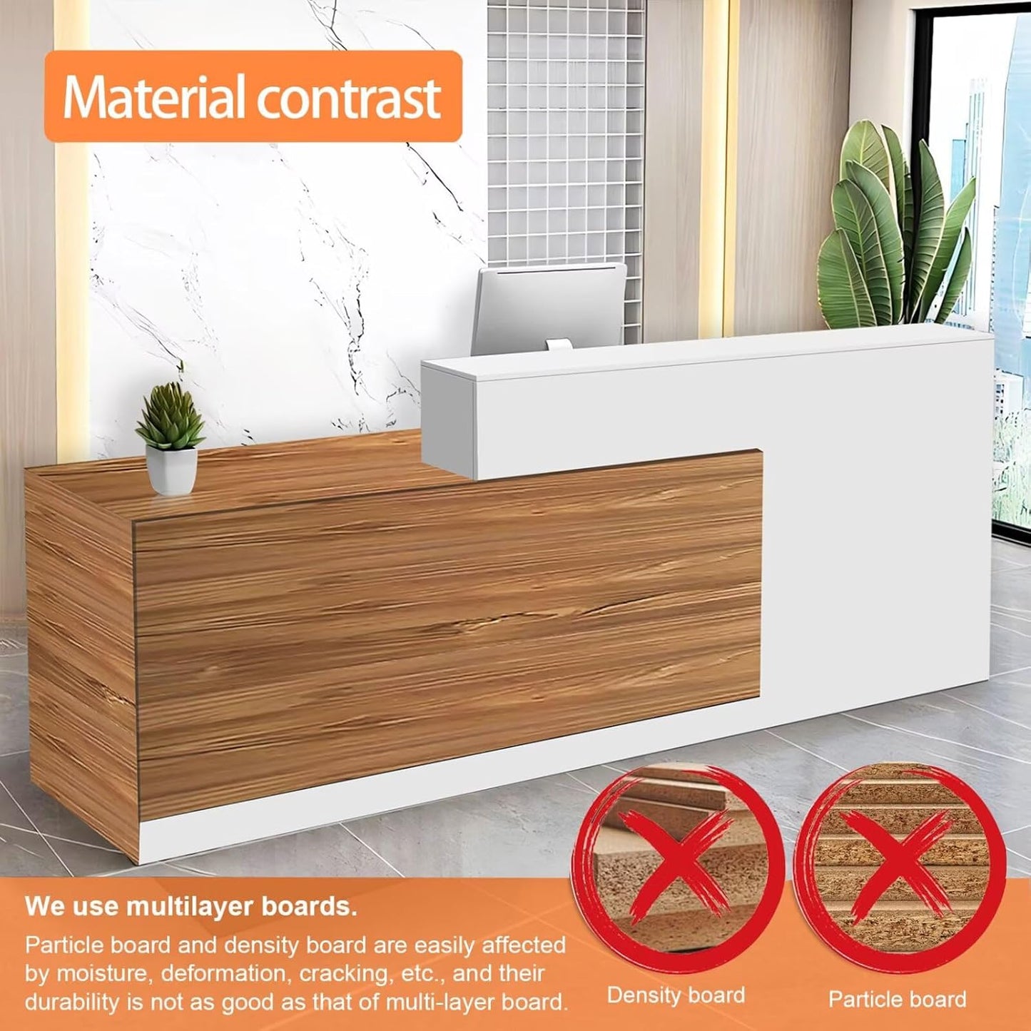 Reception Desk with Counter Modern Checkout Counter with Lockable Drawer Keyboard Tray Receptionist Desk for Office Salon Reception Table S Right 63inch/160cm