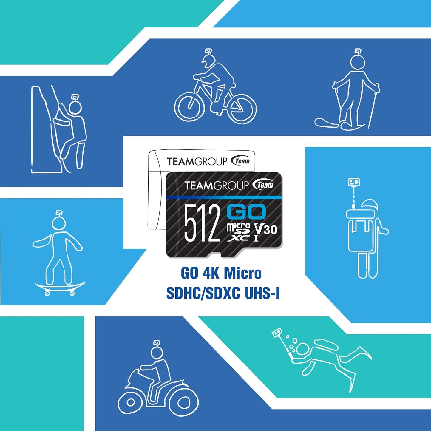 TEAMGROUP GO Card 64GB x 3 Pack Micro SDXC UHS-I U3 V30 4K for GoPro & Drone & Action Cameras High Speed Flash Memory Card for Outdoor Sports, 4K Shooting, Nintendo-Switch TGUSDX64GU365