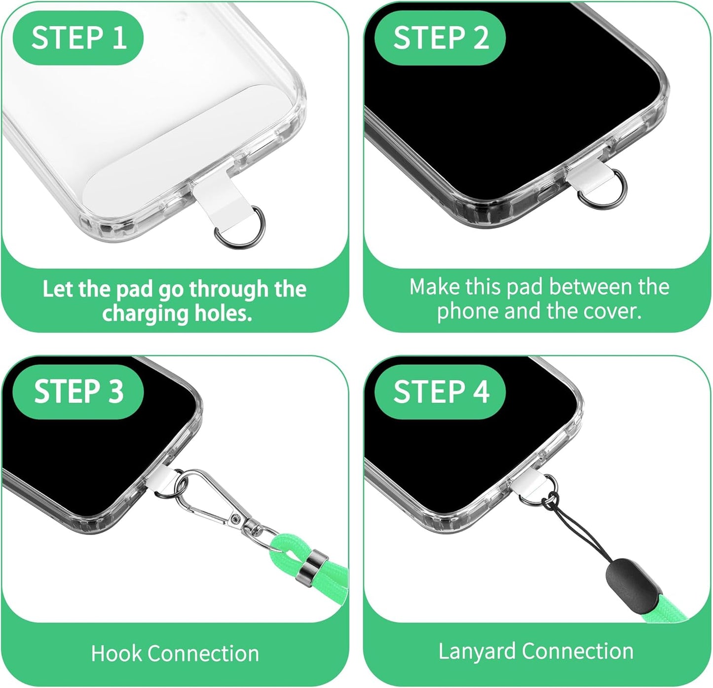 CACOE Phone Lanyard 2 Pcs-1 Pcs Adjustable Neck Strap, 1 Pcs Wrist Strap, 2 Pads, Universal Crossbody Multifuctional Cell Phone Lanyards Compatible with Most Smartphones(Light Green)