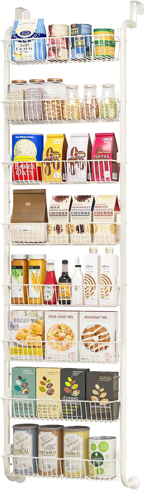 MIAOLI Over the Door Pantry Organizers and Storage, 8-Tier Spice Rack, Home & Kitchen Storage Shelves for Cabinet, Large Capacity Hanging Seasoning Organizer, Laundry Room Organization, White