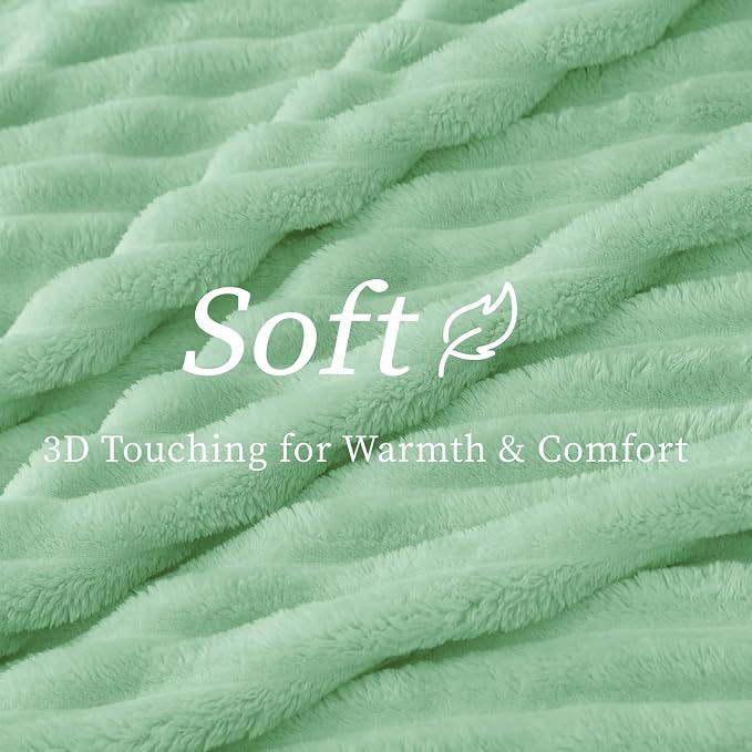 BEDELITE Twin Blanket for Couch & Bed, 300GSM Soft & Warm Fleece Blanket, Decorative and Giftable Striped Mint Green Blankets for Women, Men, 60"x80"