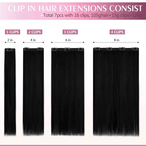 Fimislosion Real Hair Extensions Clip in Human Hair, Seamless Clip in Hair Extensions Real Human Hair, 22 Inch Clip ins extensions for women, Natural Black 120G 7Pcs