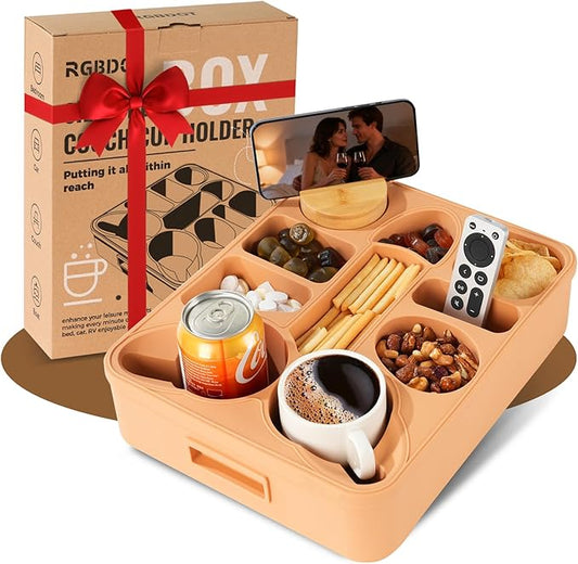 Couch Cup Holder Tray Dual Cup Silicone Organizer – Waterproof Anti-Slip Snack & Drink Tray for Sofa, Bed, Car & Camping, Dishwasher Safe Funny Gift