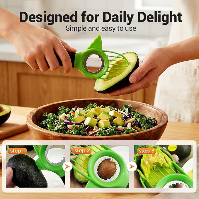 3 in1 Avocado Tool Split, Pit, and Slice, Avocado 3 Piece Set, Includes Avocado Slicer, Cutter and Airtight Storage Container,Kitchen Gadget (2 pcs)