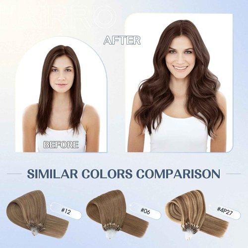 Hairro Microlinks Hair Extensions Highlighted Balayage Micro Bead Ring Loop Tipped Hair Seamless Straight Real Human Hair For Women 24 Inch 50g 50 Strands #4P27 Medium Brown mix Dark Blonde