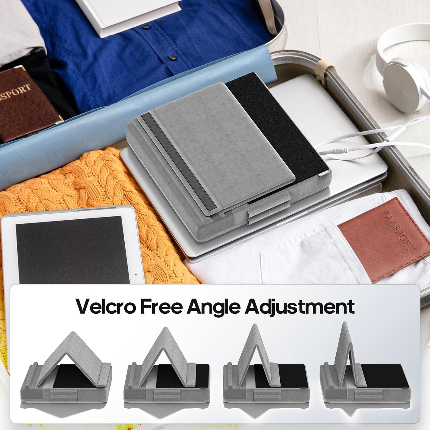 KDD Tablet Pillow Stand, Multi-Angle Viewing Ipad Holder for Lap, Bed and Desk, Foldable Soft Pad Dock with Stylus Mount Compatible with Ipad Pro 12.9, 10.5, 11, Air, Mini, Phones, Books, E-Reader