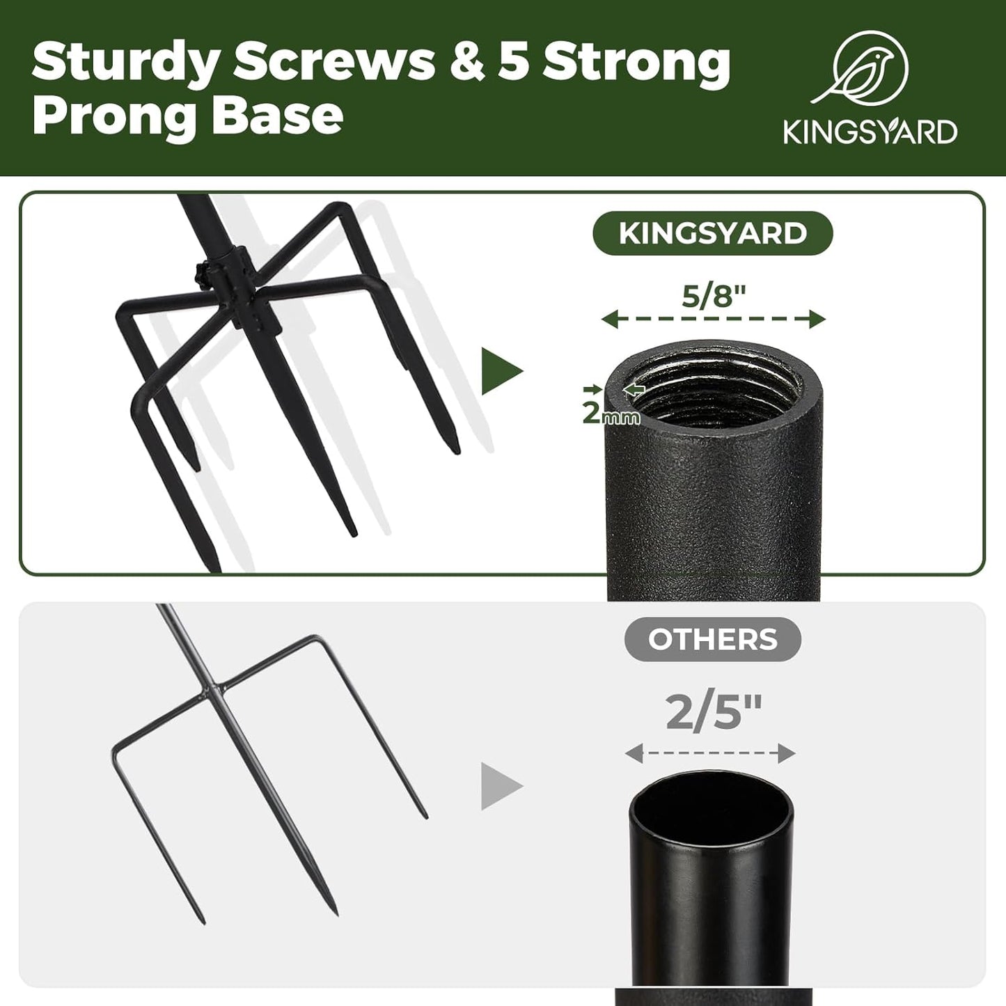 Kingsyard 2 Pack Adjustable Shepherd Hooks for Outdoor - 92 INCH Heavy Duty Bird Feeder Pole with 5 Prong Base, Hummingbird Feeder Stand, Garden Plant Baskets, Weddings Decor, Solar Light Lanterns
