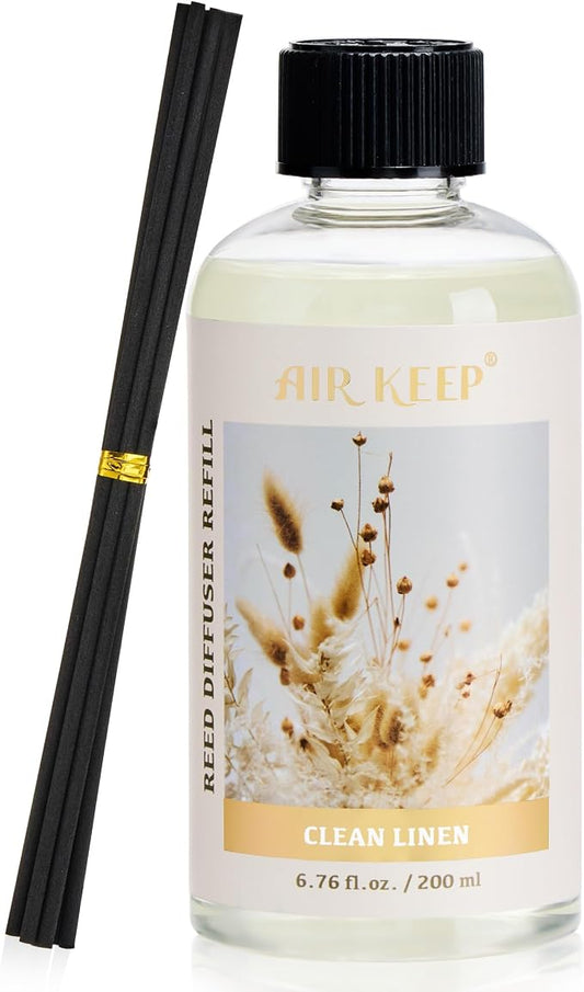 Airkeep Reed Diffuser Oil Refill with Diffuser Sticks, 6.76 Fl Oz(200ml) Clean Linen Scented Oils, Aroma Therapy, Home Fragrance & Air Freshener, Office Décor, Decoration