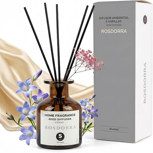 Reed Diffuser Set, Bluebell Scent, 5 oz | Home Fragrance, 5 Sticks Included, Fresh wild floral notes; 90 days constant release;