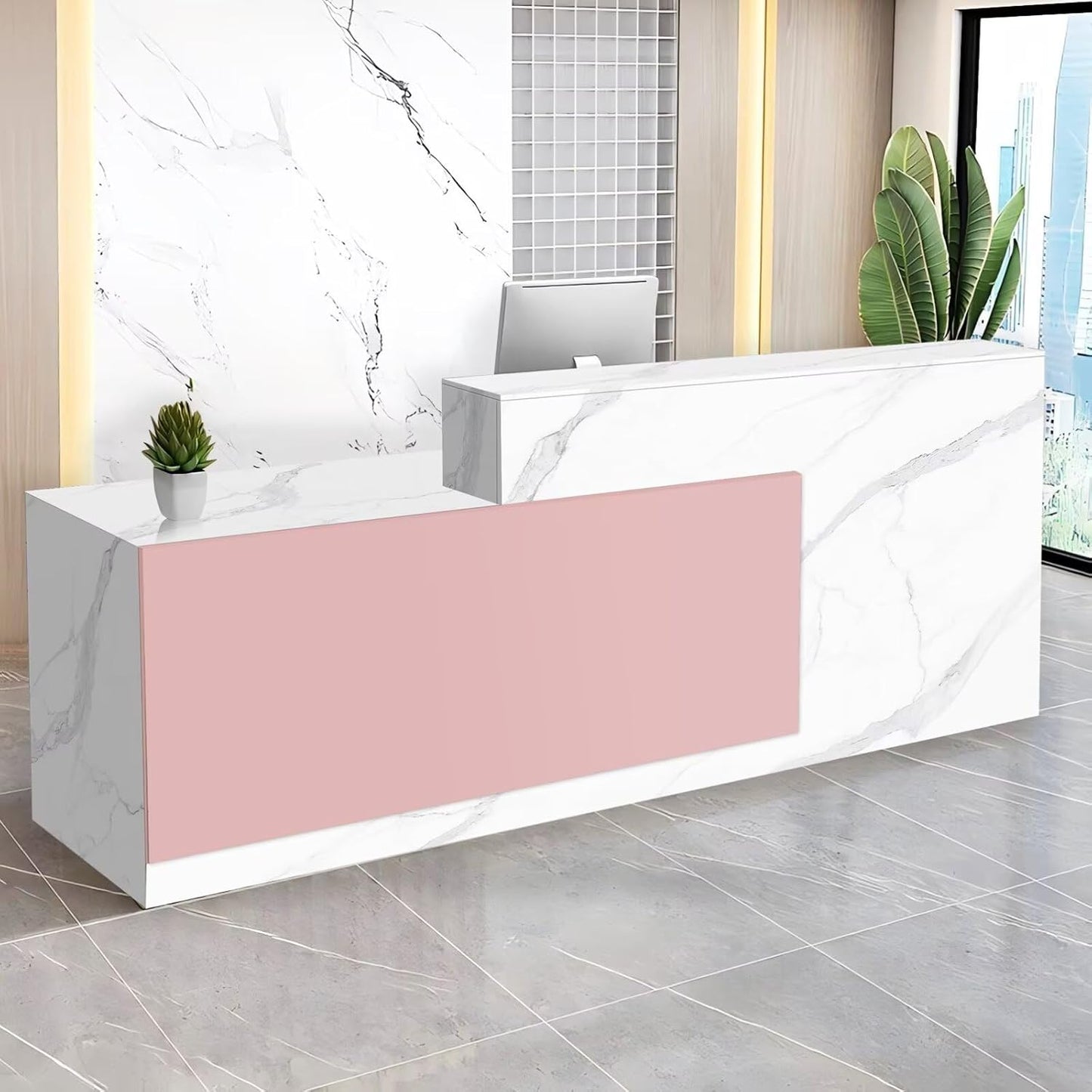 Reception Desk with Counter Modern Checkout Counter with Lockable Drawer Keyboard Tray Receptionist Desk for Office Salon Reception Table P Left 51inch/130cm