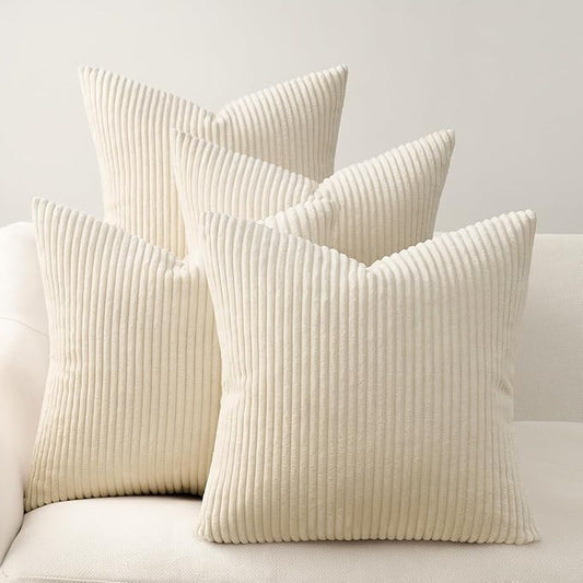 Topfinel Decorative Beige Throw Pillow Covers Cushion Cases, Set of 4 Soft Velvet Modern Double-Sided Designs, Natural Home Decor, Pillow Inserts Not Included (26x26 inch)