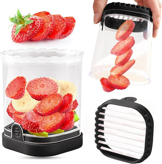Creative Strawberry & Fruit Slicer - Detachable Cutter with Push Plate (Black)