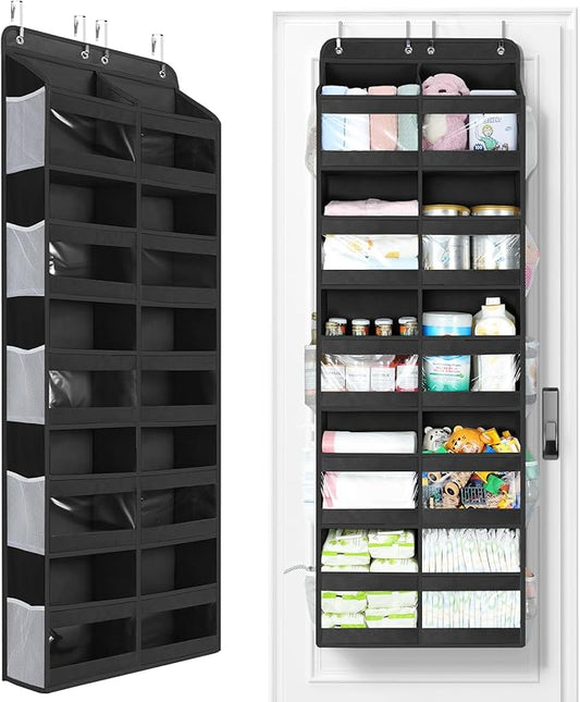 Yecaye 5-Tier Over The Door Organizer Dual-Column, 80lbs Load Over the Door Storage of 10 Compartments, Heavy Duty Extra Large Door Organizer Hanging for Bedroom Nursery Bathroom Pantry, Black, 1 Pack