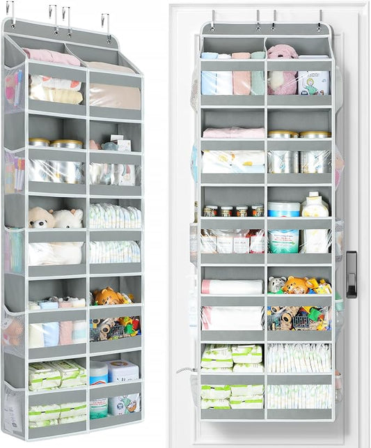 Yecaye 5-Tier Over The Door Organizer Dual-Column, 80lbs Load Over the Door Storage of 10 Compartments, Heavy Duty Door Organizer Hanging for Bedroom Closet Nursery Bathroom Pantry, Gray, 2 Pack