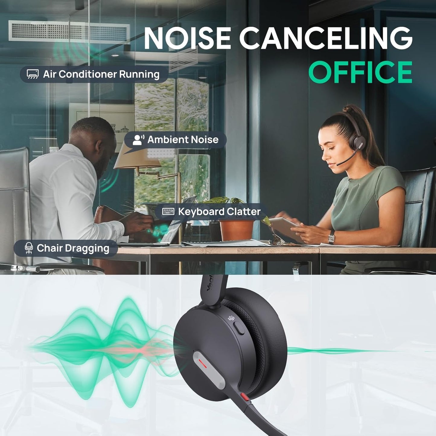 Yealink BH70 Dual Wireless Bluetooth Headset with Mic for Work, Teams Certified, up to 35h Talk Time, 147g All-Day Wearing Comfort, USB-C/A