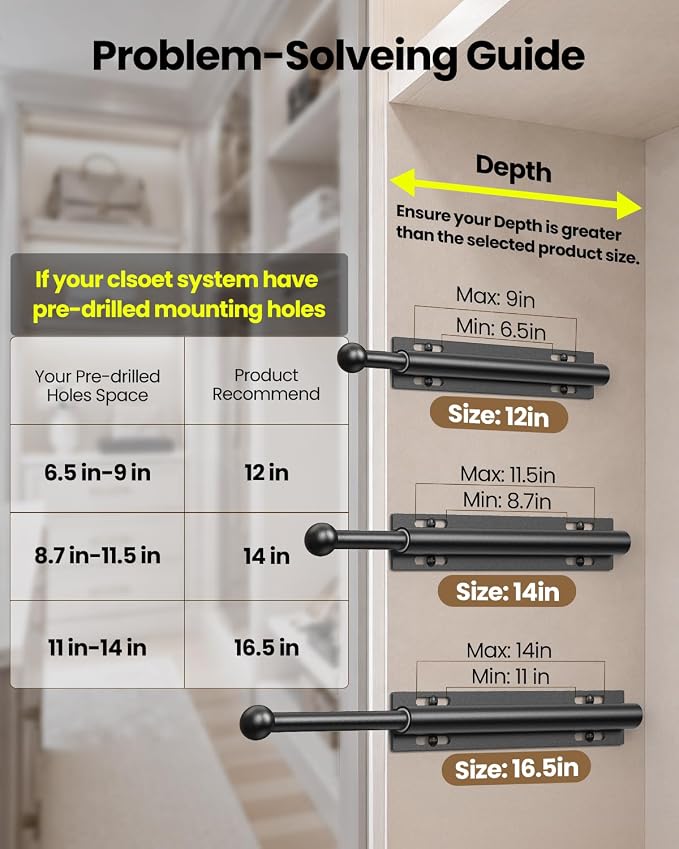 Supforce 16.5" Valet Rod for Closet Pull Out, Retractable Slide Out Valet Rod Closet Organization, Aluminum Valet Clothing Hanger Rods Perfect for Suits, Dresses & Freshly Pressed Clothes, Black